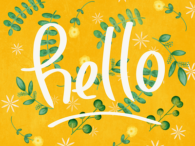 Happy yellow hello design flowers green handlettering happy hello illustration spring springtime yellow