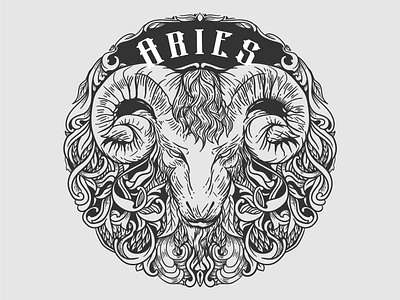 aries zodiac hand drawing illustrations art artistic black white branding design doodle illustration inking ornament tshirt