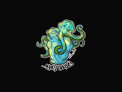 kraken and rooster’s friend artwork digital artwork illustration illustration design illustration digital kraken kraken illustration octopus rooster rooster illustration zharthirteen