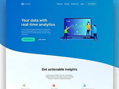 Locatrix Analytics - Landing Page analytics blue clean design dailyui flat gain illustration landing page ui uiux user experience userinterface ux