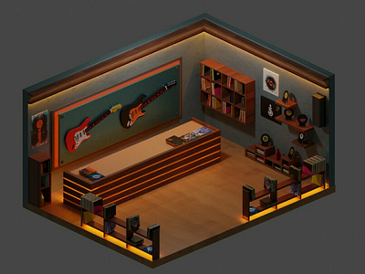 Modern music record shop 3d blender illustration illustrator isometric lowpoly music render