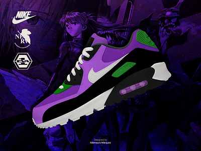 Nike Air Max 90 - Eva 01 90 design eva 01 evangelion graphicdesign mockup nerv nge nike nike air nike air max nike air max 90 nike shoes