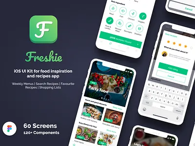 Freshie - iOS UI Kit for food inspiration & recipes app design figma figma design food food and drink food app inspiration ios recipe recipes ui ui kit ui kit design ui kits ui8 ui8net uikit uikits ux