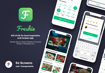 Freshie - iOS UI Kit for food inspiration & recipes app design figma figma design food food and drink food app inspiration ios recipe recipes ui ui kit ui kit design ui kits ui8 ui8net uikit uikits ux