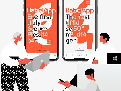 Babelapp - Encrypted communication tool branding canvas character decryption design encrtption graphic design illustration interactive minimalistic typography ui uidesign web webdesign website