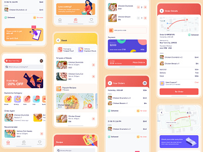 Meat Delivery App app app design colorful delivery app design dribbble best shot food delivery app food delivery service illustration meat delivery app minimal popular popular shot restaurant restaurant app trend ubereats uiux