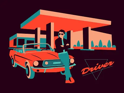 Neon Driver 2.0 art car character design driver driving flat gas station graphic graphic design illustration motorsport neon vector