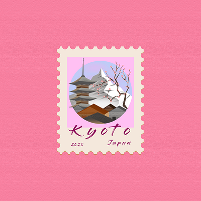 8 - Kyoto, Japan - Post Stamp design icon illustration illustration art illustrations illustrator stamp stamp design