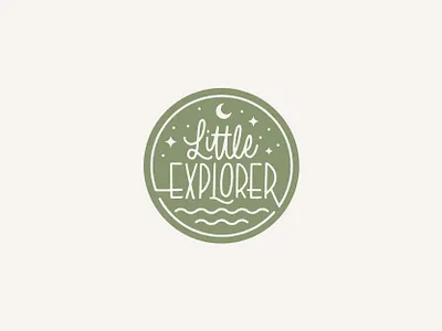 Little Explorer badge branding calligraphy children handlettering lettering logo moon nature outdoors script stars vector