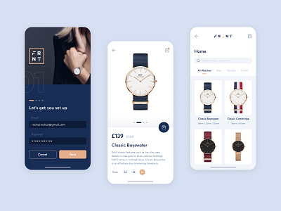 FRNT Watch App activity ui app app design blue gold blue logo cleanui ui ui design ux watch app watch logo