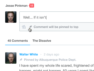 Disqus Pinned Comments animation app clean feature flat icon interaction ios minimal mobile product product design type ui ux web