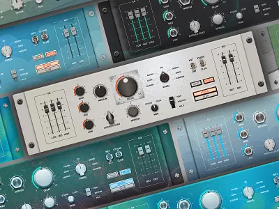 Audio plugin designs analog audio buttons dials fx gui guitar knobs mixer plugins proaudio producer recording studio retro design skeuomorphism sliders sounddesign themes vintage vst