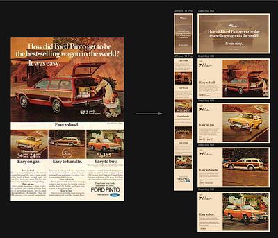 70s web design: adaptation process 70s ads pinto print retro