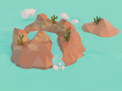 Desert Island 3d blender blender3d cactus desert design low poly ocean poly water