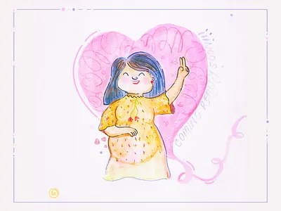 The One where Antara becomes MOM! announcement character illustration kawaii post pregnancy watercolor