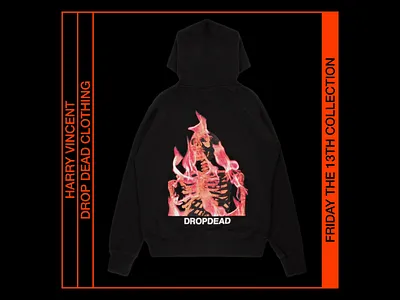 DROP DEAD CLOTHING FRIDAY 13TH COLLECTION apparel brutalism clothing brand dead death design dropdead edgy fire graphic illustration occult red skull tote type typography