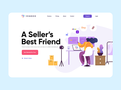 Hero UI branding clean flat illustration landing marketplace seller typography ui ux web