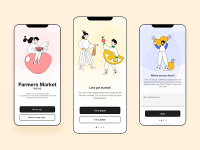 Onboarding for a Farmers Market App adobe xd app design design app illustration interface ui ui ux