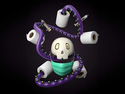 Pandemia 2020 3dmodeling barbijo cinema4d domestika green octopus purple skull skull art tentacle