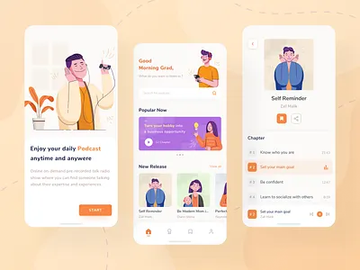 Podcast App app apps clean design illustration ios music news onboarding playlist podcast speaker ui ux vector