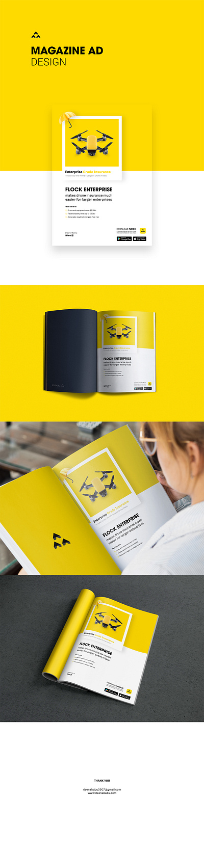 Magazine Ad artdirection branding design drone flock graphicdesign icon insurance interaction logo print product design typography vector yellow