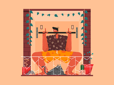 Work it out ! adobe adobe illustrator balcony brush cat character drawing editorial flat illustration india photoshop plant portfolio pot quarantine shapes vector