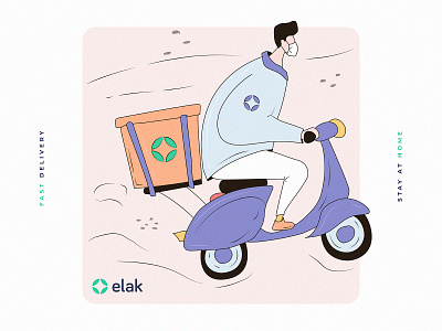 Illustration for Elak branding coronavirus delivery design fast food identity illustration logo man scooter service simple sketch ui vector web