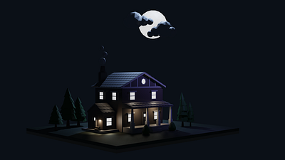 Bedtime 3d illustration blender clouds lowpoly night