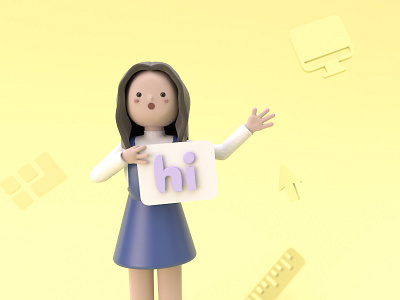 Hi 3d branding cinema4d clean design girl character landing page ui ui ux web website yellow