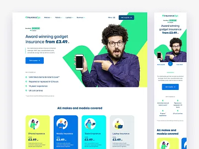 Gadget insurance homepage clean homepage mobile navigation ui website