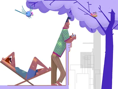 Some shade and a beautiful scene birds birdwatcher characterdesign design designer drawing flora graphicdesign illustration landscape outdoor plants relax