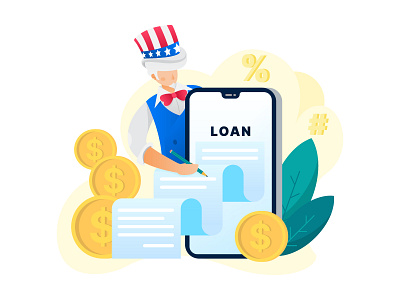 loan adobe illustrator art blog coin flat graphic design illustration loan mobile patriot scroll uncle sam usa vector vector artwork