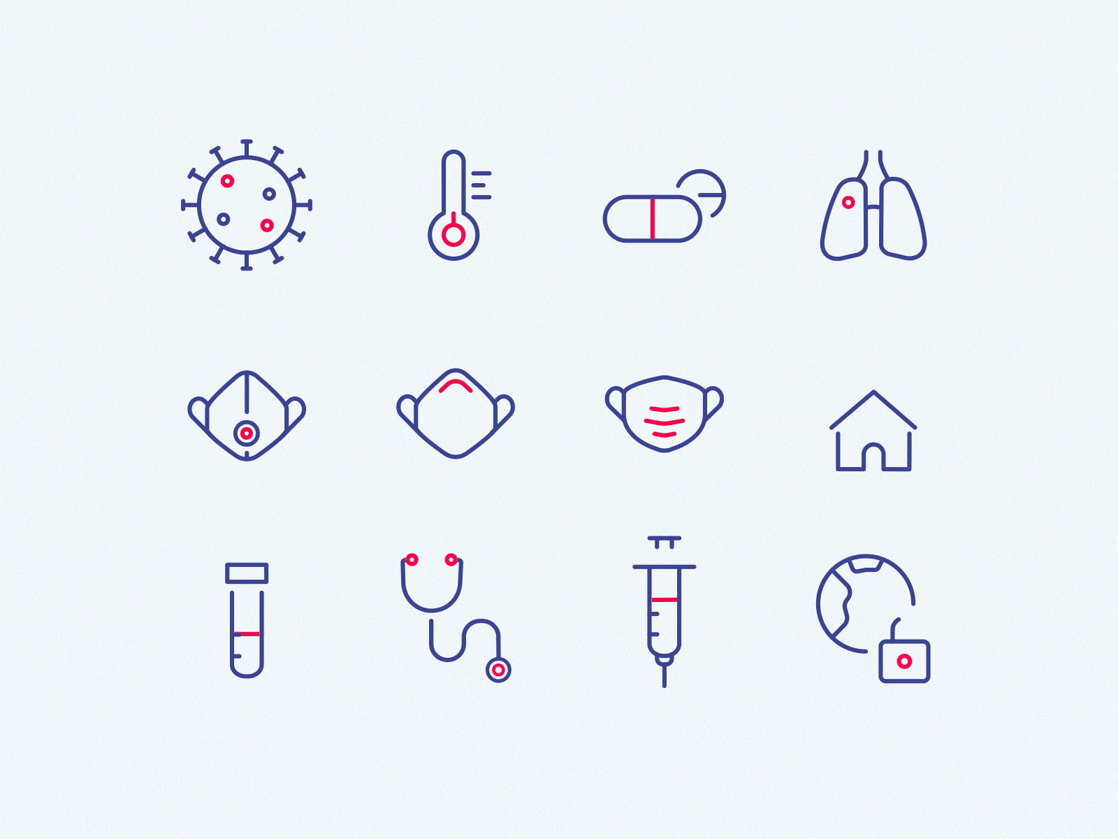 Animated Coronavirus theme icons animated corona corona virus coronavirus covid19 duotone icon set icondesign iconography icons icons set iconset lockdown mask medical medicine outline quarantine temperature virus