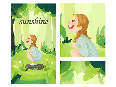 Illustration forest girl illustration sunshine