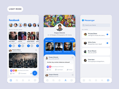 Facebook redesign | Light Mode app app design app ui design facebook facebook app feed light mode messenger product design profile ui user interface