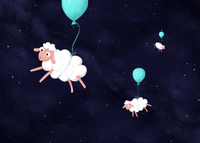 Fly me to the moon animal art balloons design flying illustration moon sheep sheeps sky