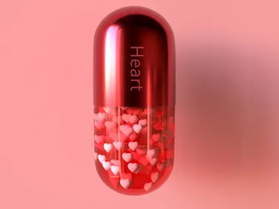 Heart growth medicine capsule cinema4d heart love maxon pills red redshift