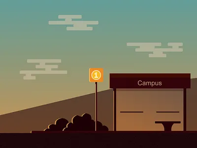 Evening Bus Stop afternoon bus day digital art evening illustration station sunset vector art