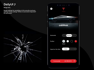 DailyUI 7 application branding car cybertruck dailyui illustration logo mobile settings tesla ui uiux ux