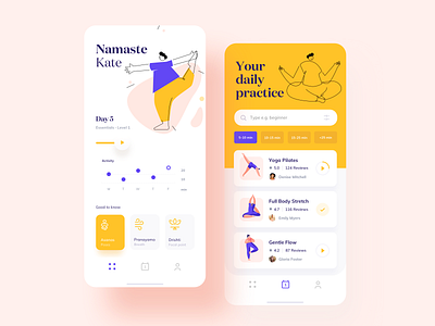 Yoga app - daily routine app art design digital illustration line mobile relax ui ux yoga