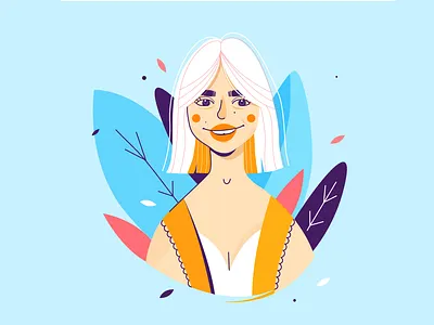 Portrait of whitehair girl 2d bold colors characterdesign characters colorful design female flat illustration portrait portrait design vector young