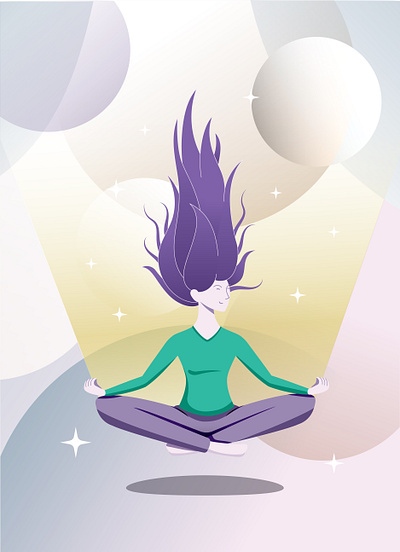 Girl Meditating after affects animation charachter design covid 19 dream duik duik bassel illustration innerpiece levitation motion relax rig vector wellbeing wellness workfromhome xav yoga