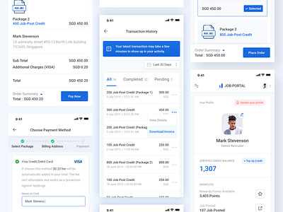 Job Portal Credit Purchase application dailyui design job mobile portal profile ui ux web design