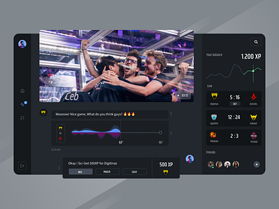 eSports Dashboard chart chat dark theme dashboard egames esport game live match playstation xbox xp