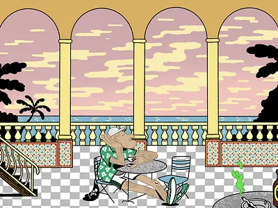 Enjoying an espresso illustration people sunset