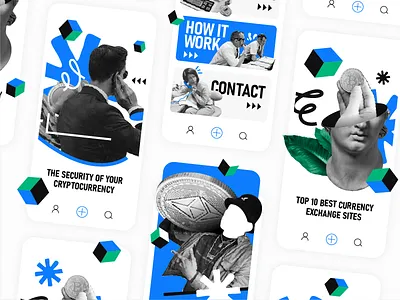 #076 Crypto 2d abstract antique avantgarde bitcoin black blue business collage crypto cryptocurrency design dribble finance app flat illustration money postmodern vector