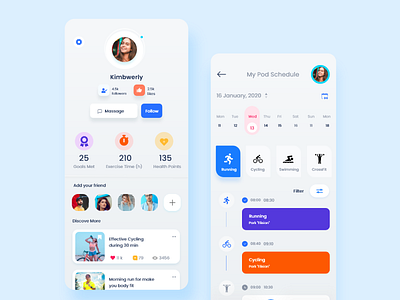 Fitness App clean design design fitness fitness app gym app iphone app madhu mia mobile app profile ui schedule app ui ux