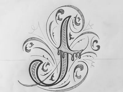 J flourishes illustration lettering