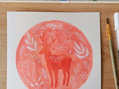 Watercolor floral deer art deer illustration nature painting watercolor