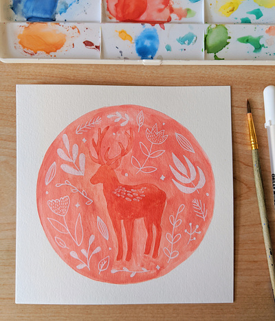 Watercolor floral deer art deer illustration nature painting watercolor